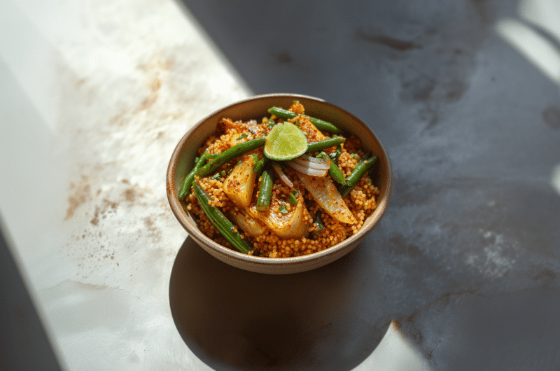 Fried Kimchi Couscous mit grünen Bohnen