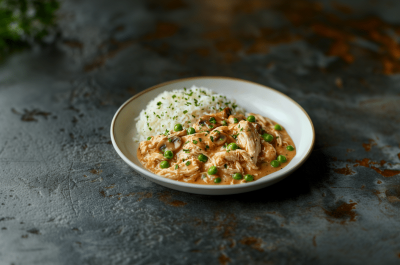 Hühnerfrikassee mit Erbsen und Reis – Ein Klassiker mit Suppenhuhn